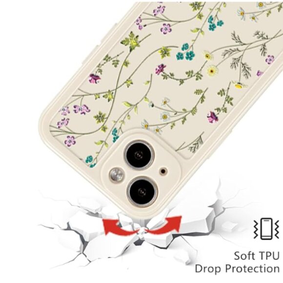 RALEAVO Floral Case for iPhone 13, Flower Branch Pattern Design Cute Cover Case